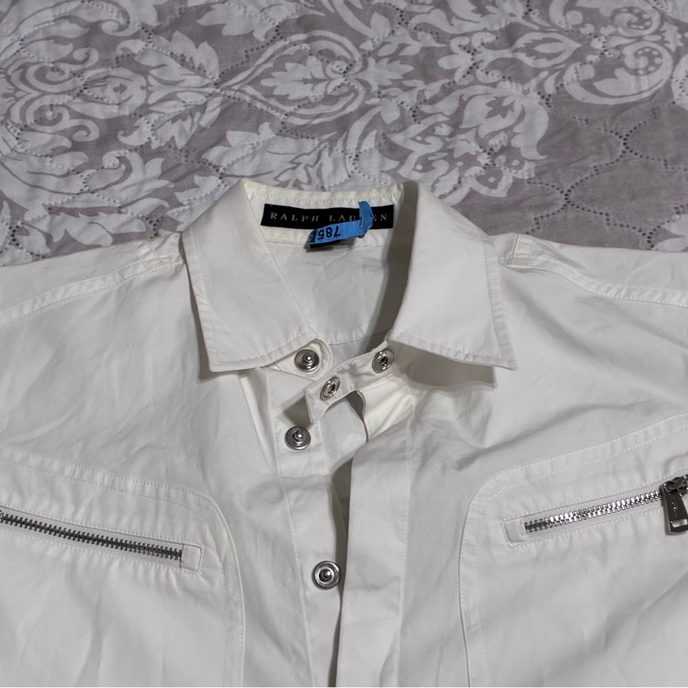 Ralph Lauren Cream Snap-Front Jacket with Zip Pockets